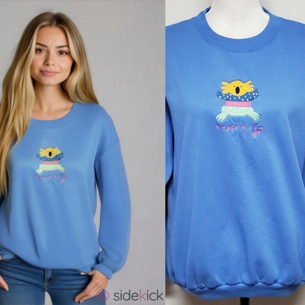 Viva La Wombat Rare Vintage 1980s Blue Yellow Polka-dot Koala Bear Sweatshirt L